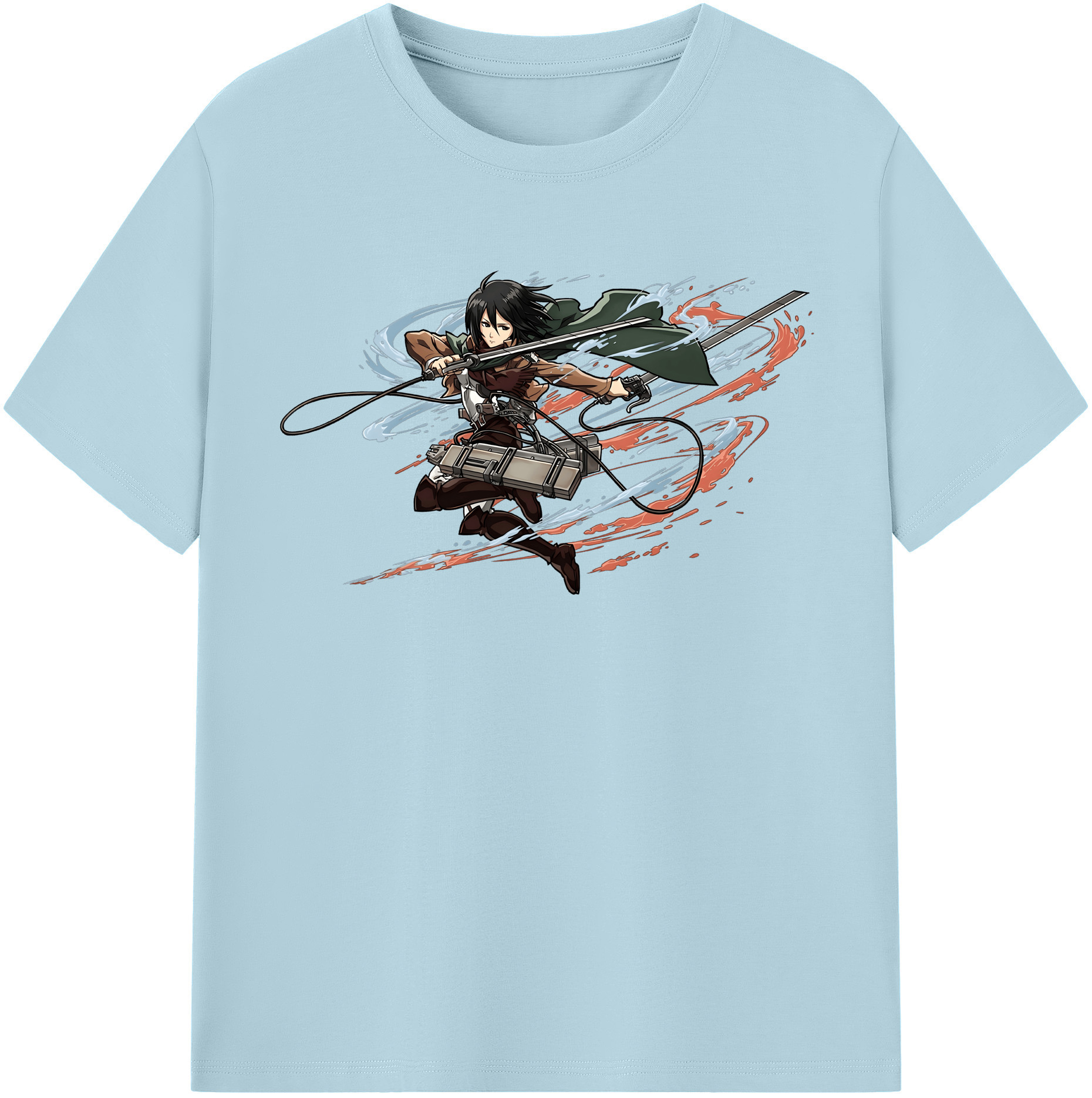 （画像用） 進撃の巨人 ミカサ·アッカーマン Attack on Titan Mikasa Ackerman 綿100％半袖Tシャツ（フロントプリント）